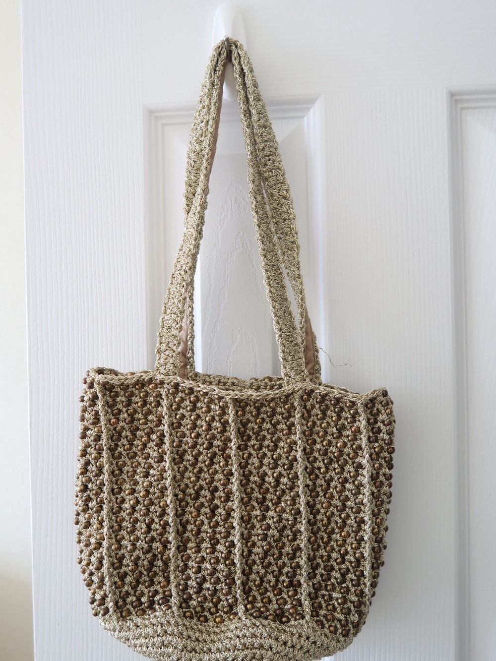 Zara Beige Crochet Beaded Tote Bag